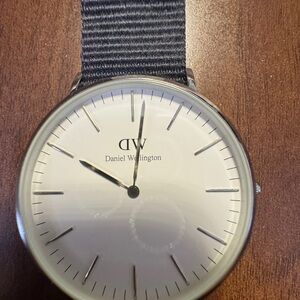 Daniel Wellington Silver Watch with Black Fabric Strap